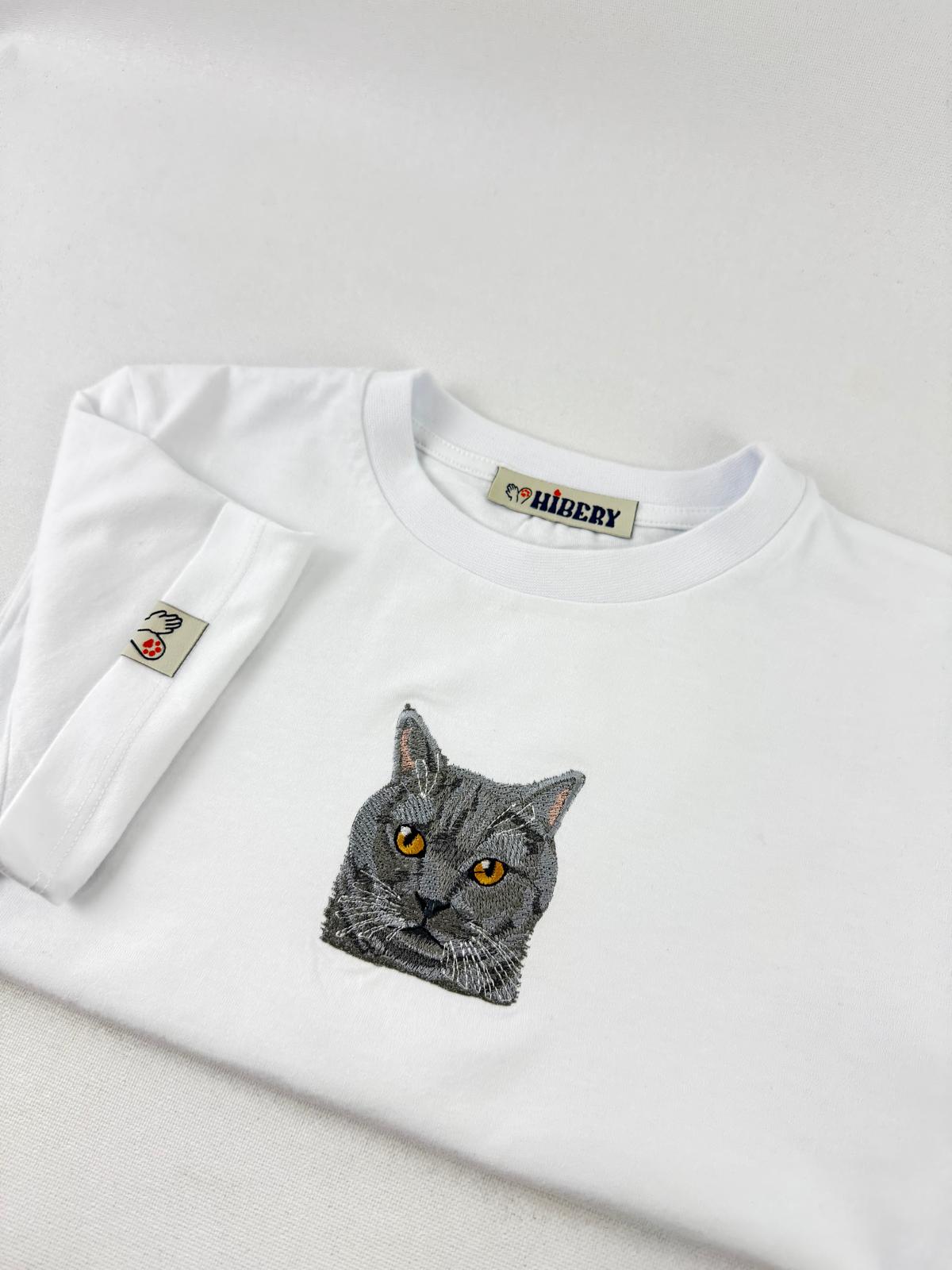 Pet Portre Nakışlı Beyaz Oversize Tişört