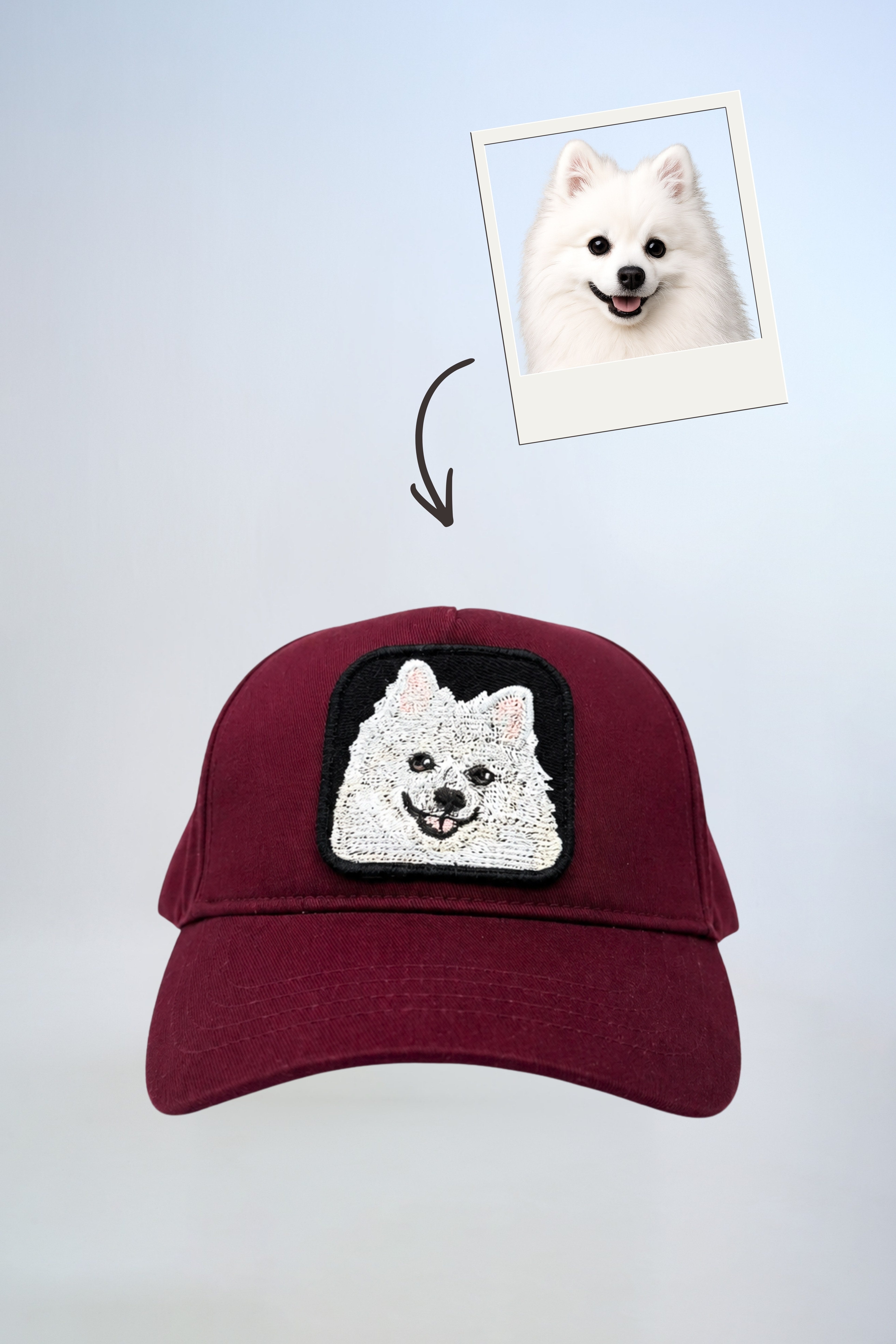 Pet Portre Nakışlı Bordo Cap