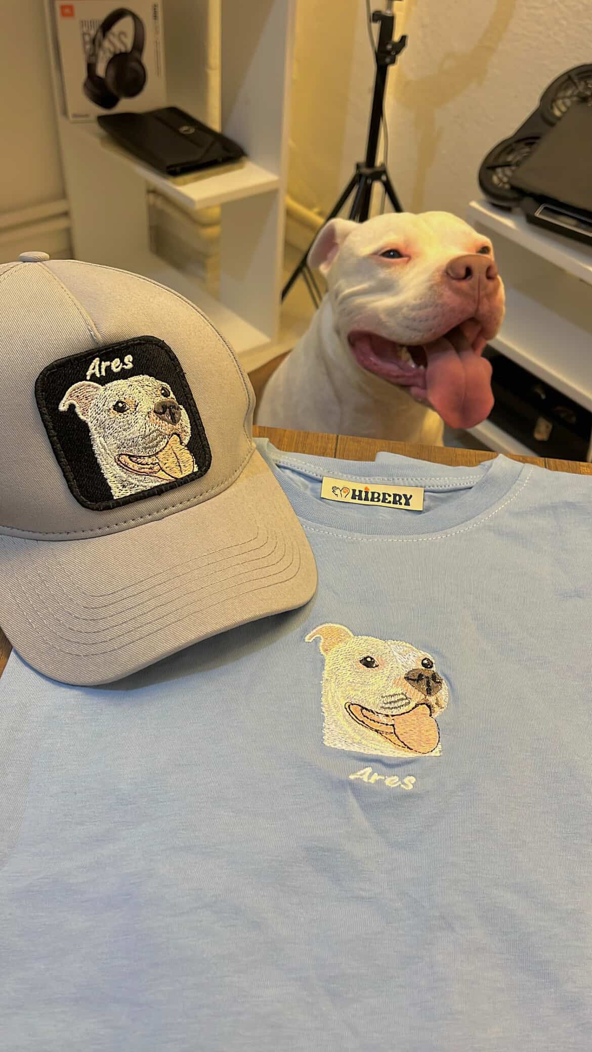 Pet Portre Nakışlı Mavi Oversize Tişört