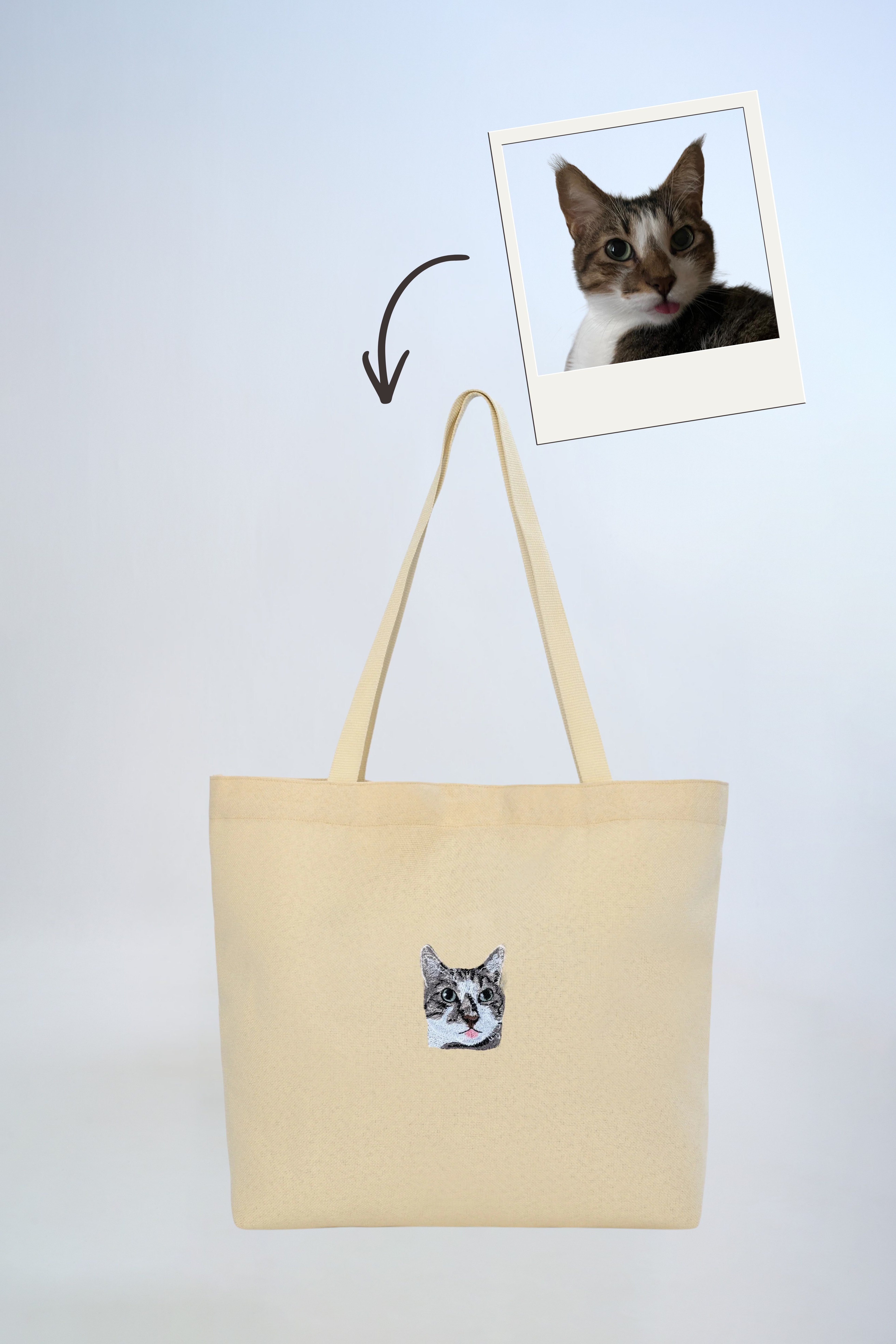 Pet Portre Nakışlı Bej Keten Tote Çanta