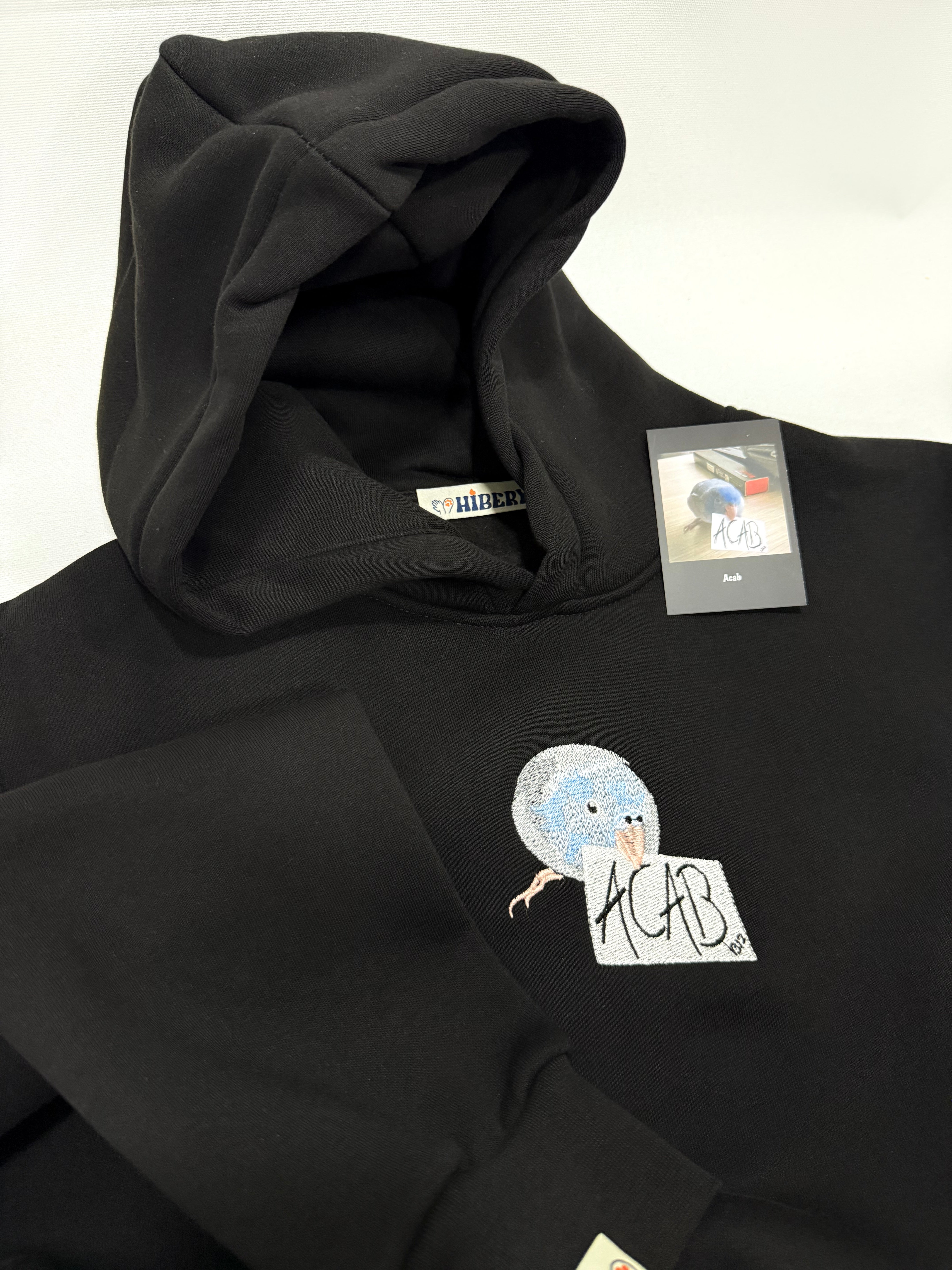 Pet Portre Nakışlı Siyah Oversize Hoodie