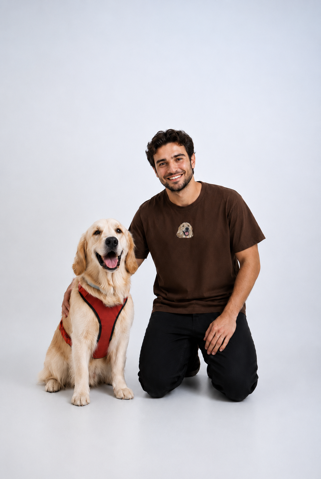 Pet Portre Nakışlı Kahverengi Tişört