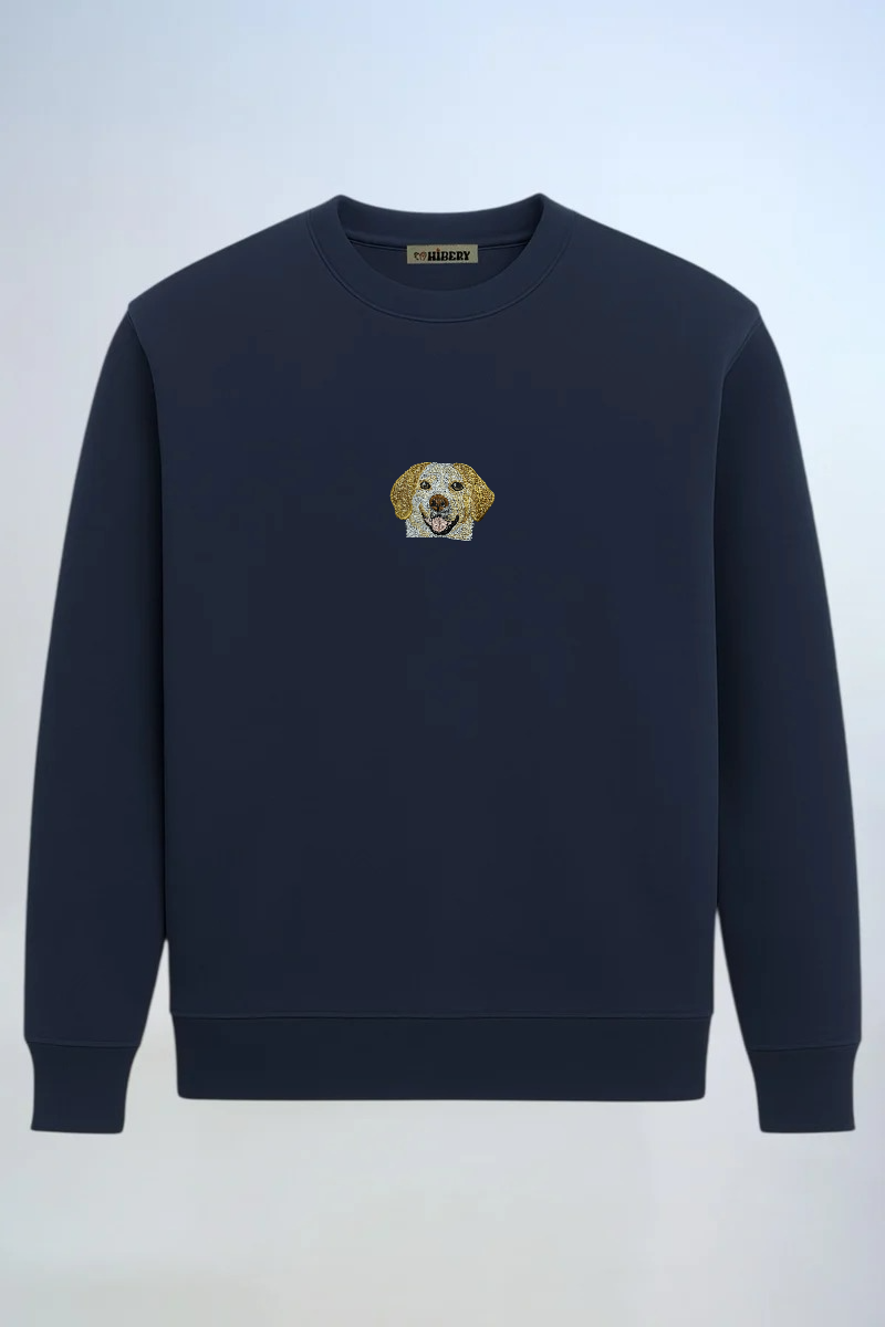 Pet Portre Nakışlı Lacivert Sweatshirt