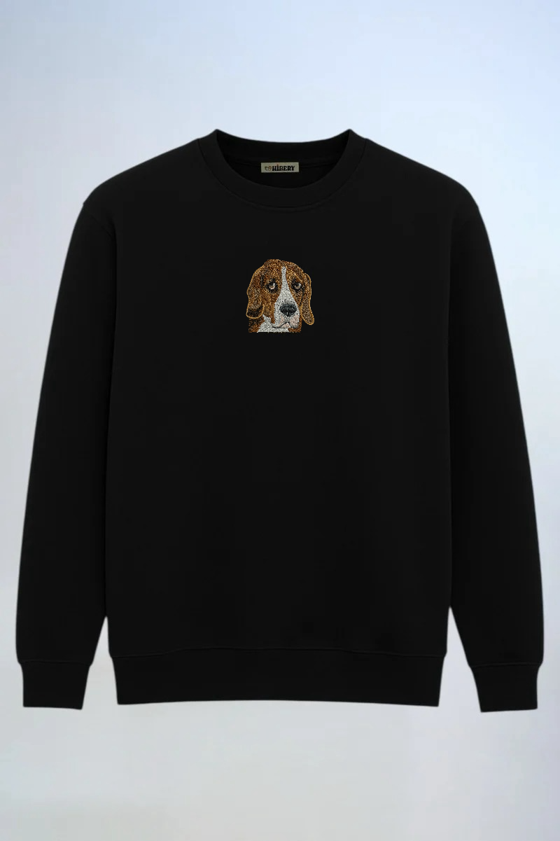 Pet Portre Nakışlı Siyah Sweatshirt
