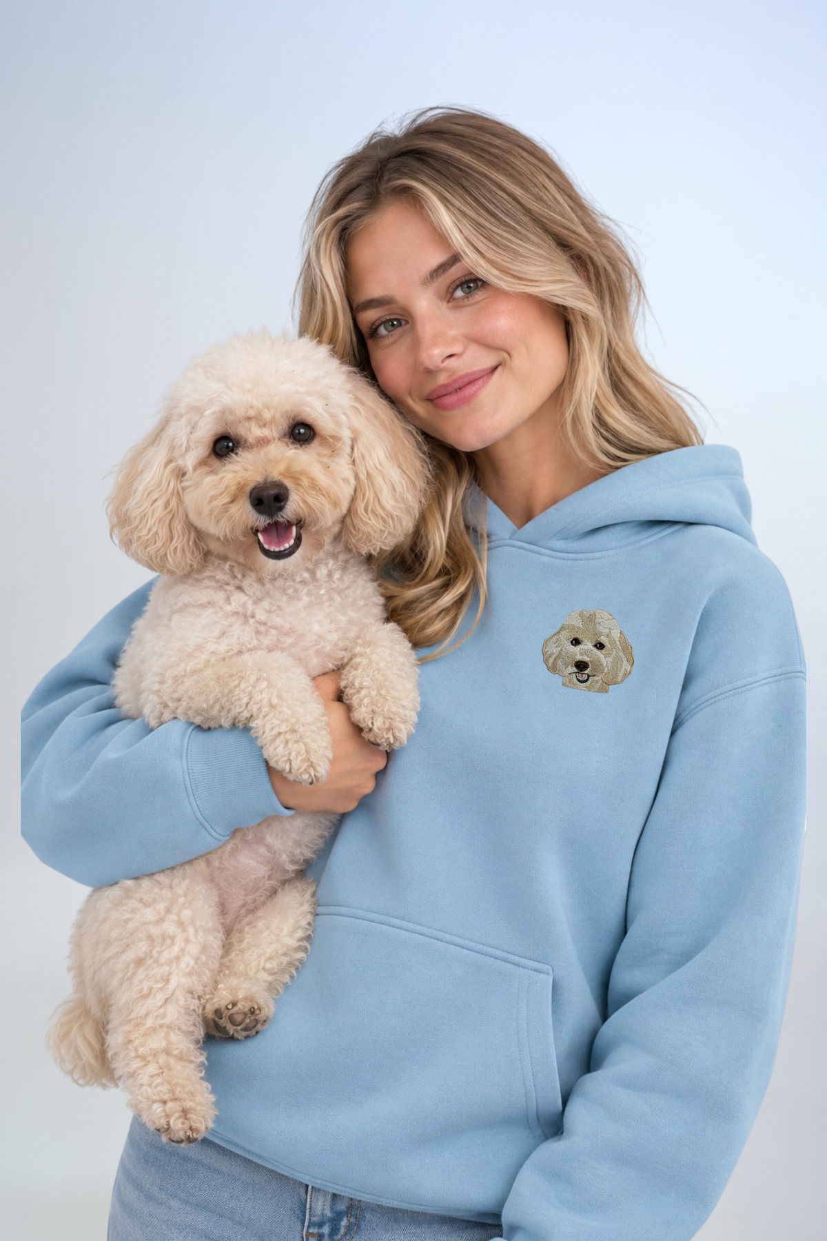 Pet Portre Nakışlı Bebek Mavi Hoodie