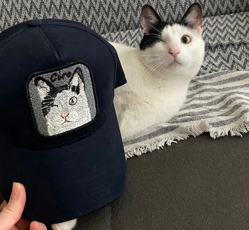 Pet Portre Nakışlı Lacivert Cap