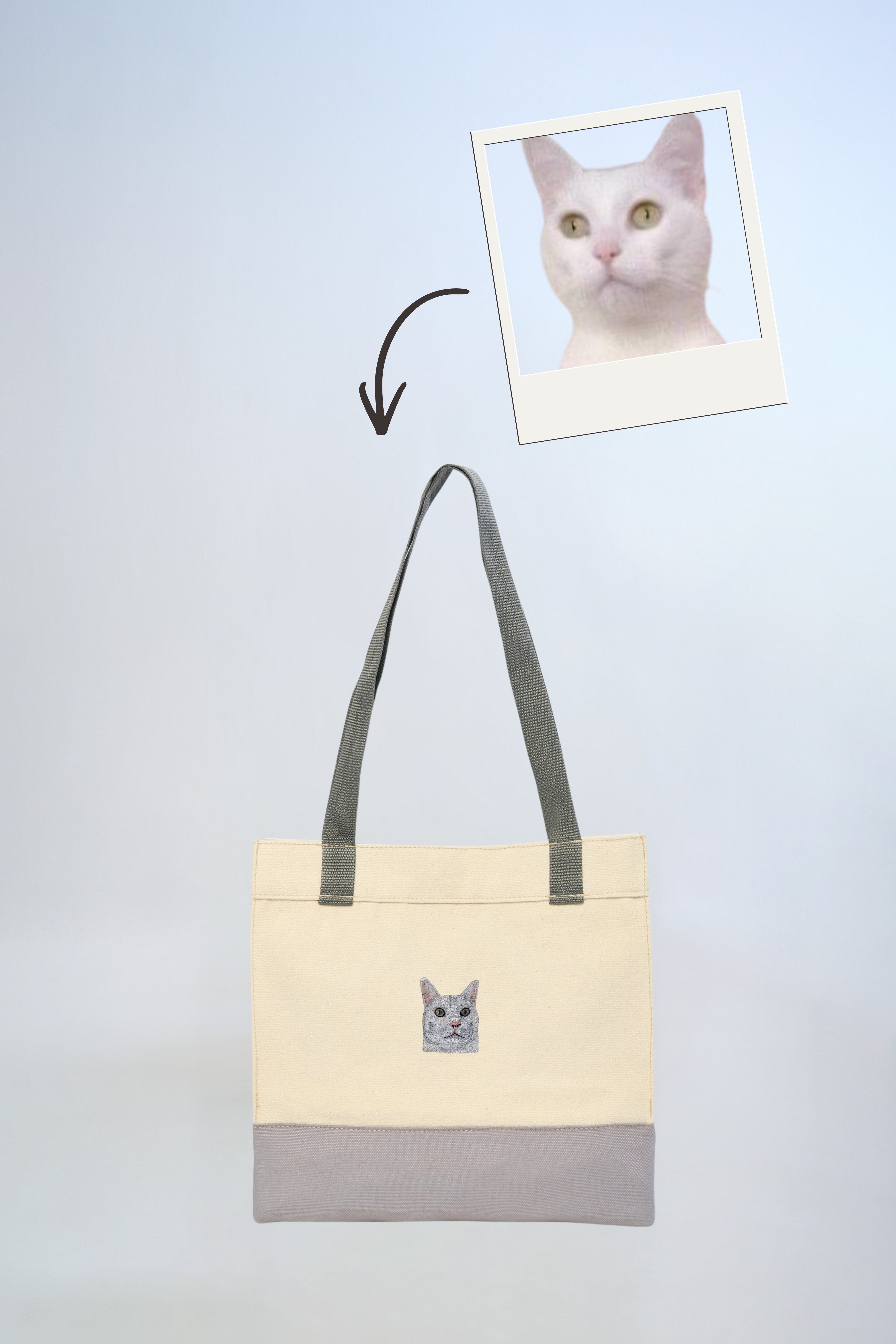 Pet Portre Nakışlı Gri Mini Kanvas Çanta