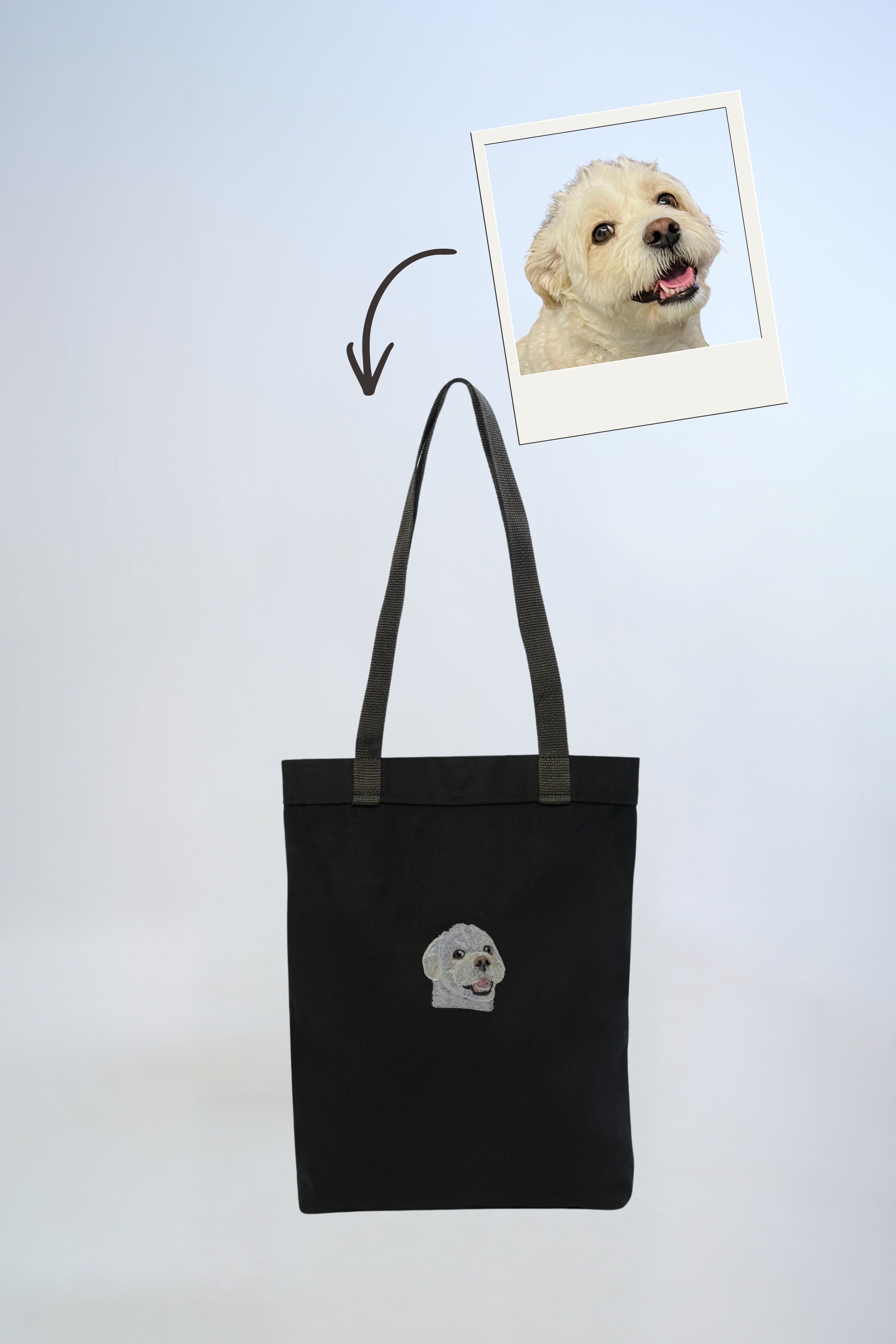 Pet Portre Nakışlı Siyah Keten Çanta