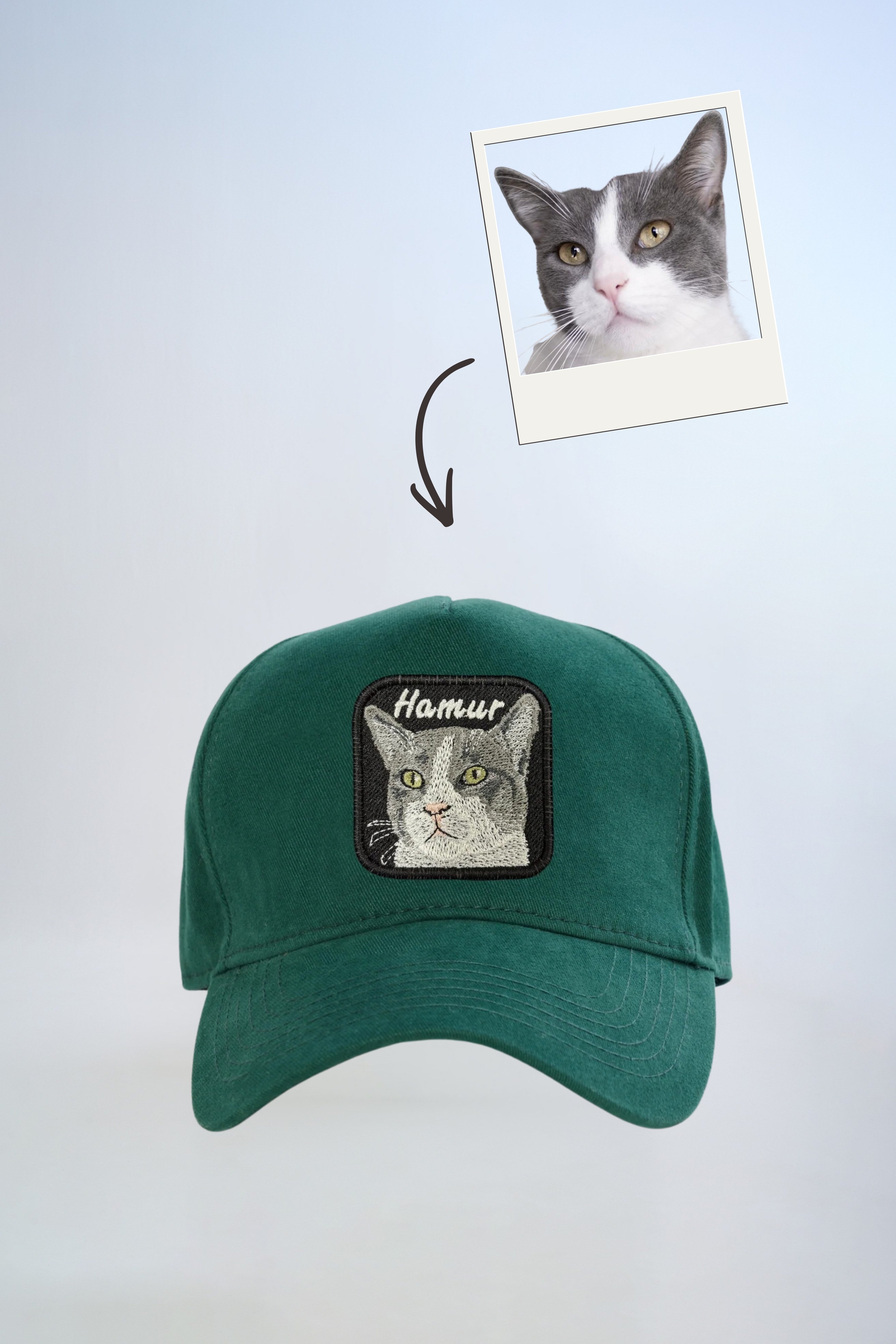 Pet Portre Nakışlı Yeşil Cap