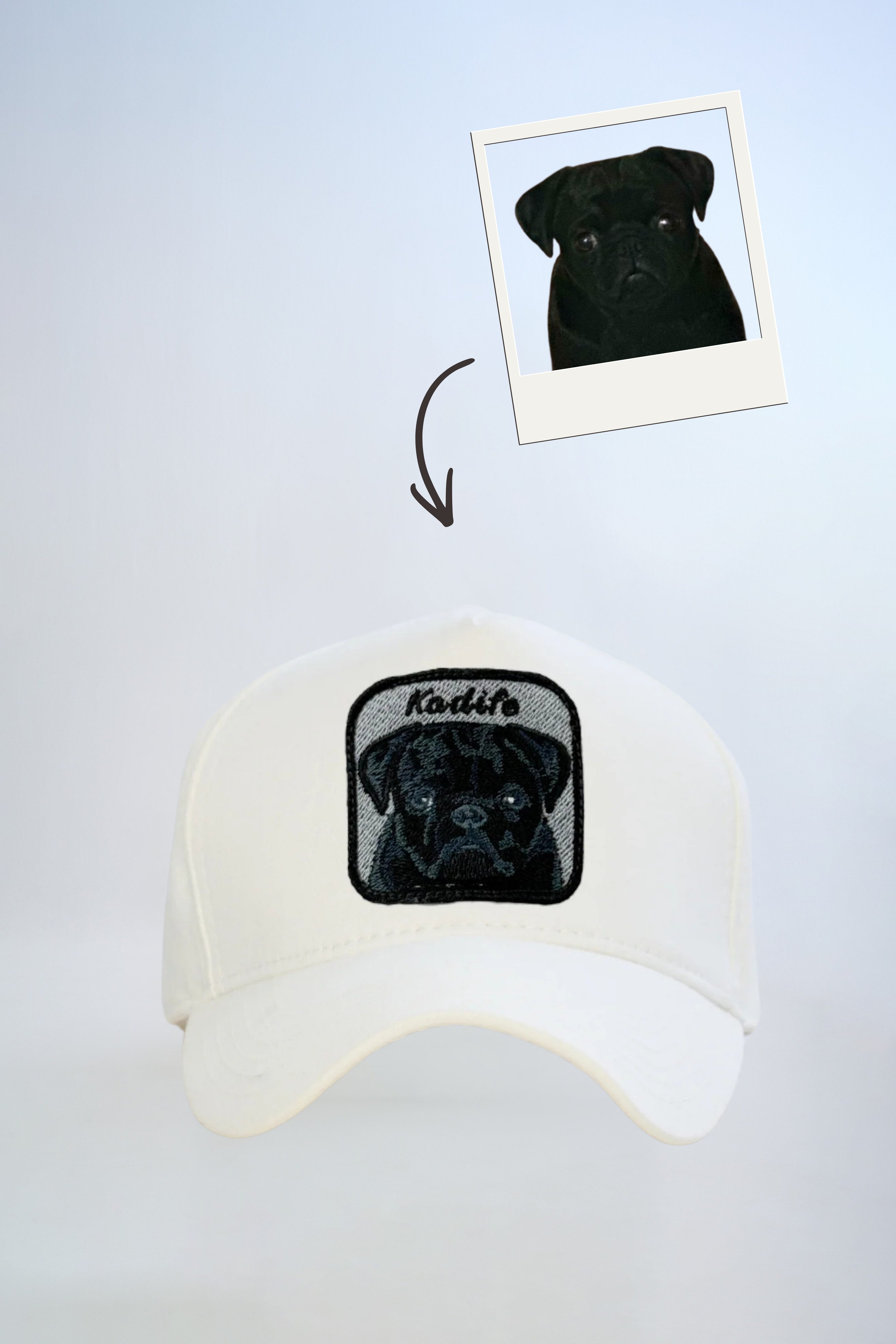 Pet Portre Nakışlı Beyaz Cap