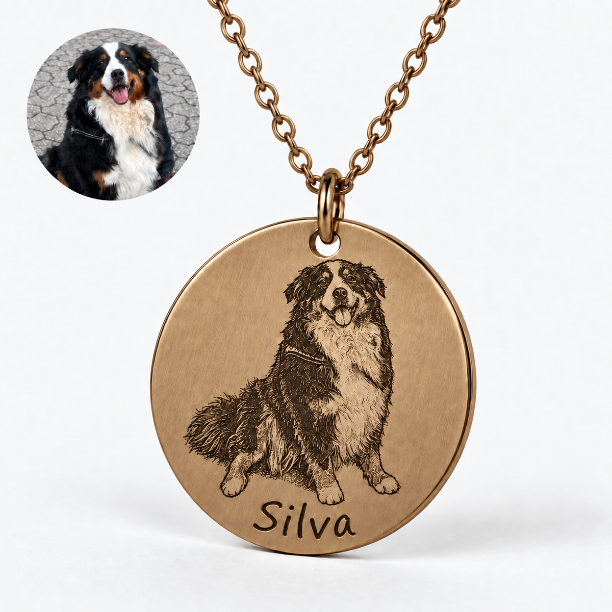 Pet Portre İşlemeli Rose Gold Renkli 925 Ayar Gümüş Kolye