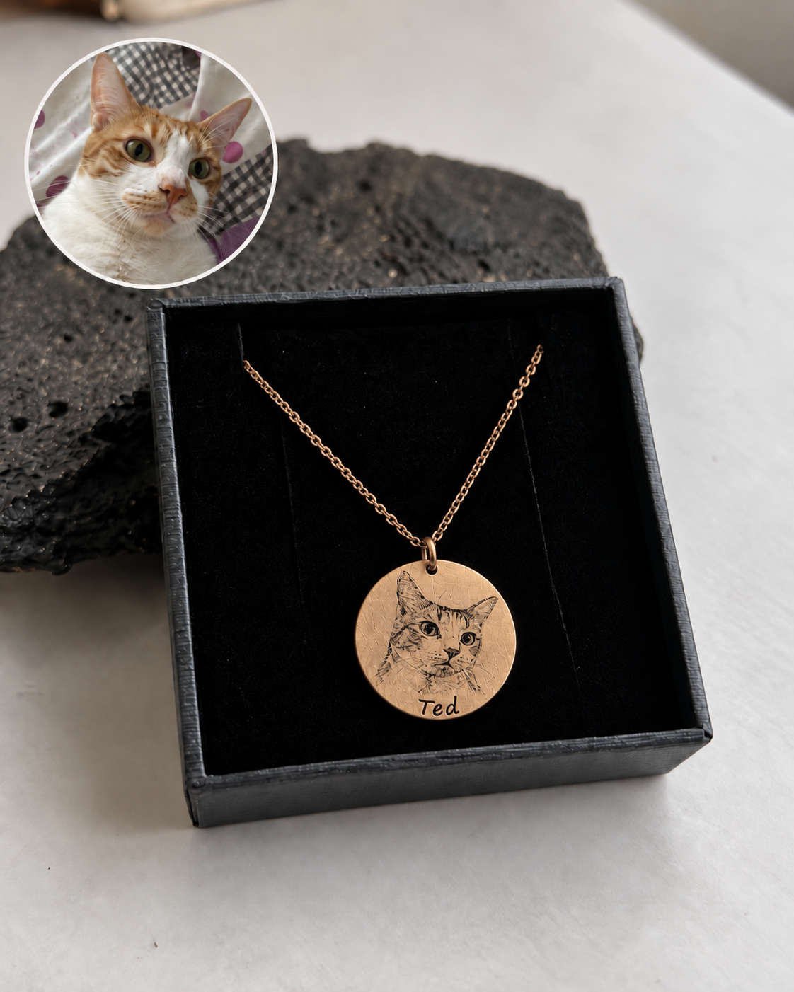 Pet Portre İşlemeli Rose Gold Renkli 925 Ayar Gümüş Kolye