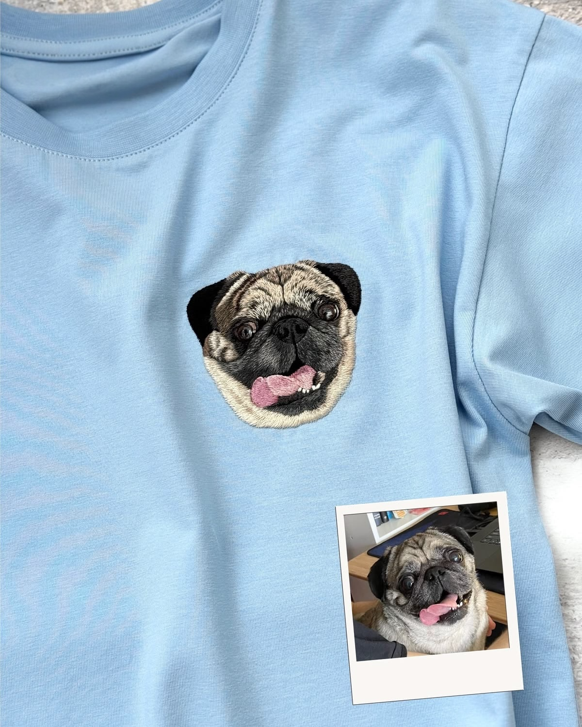 Pet Portre Nakışlı Mavi Oversize Tişört