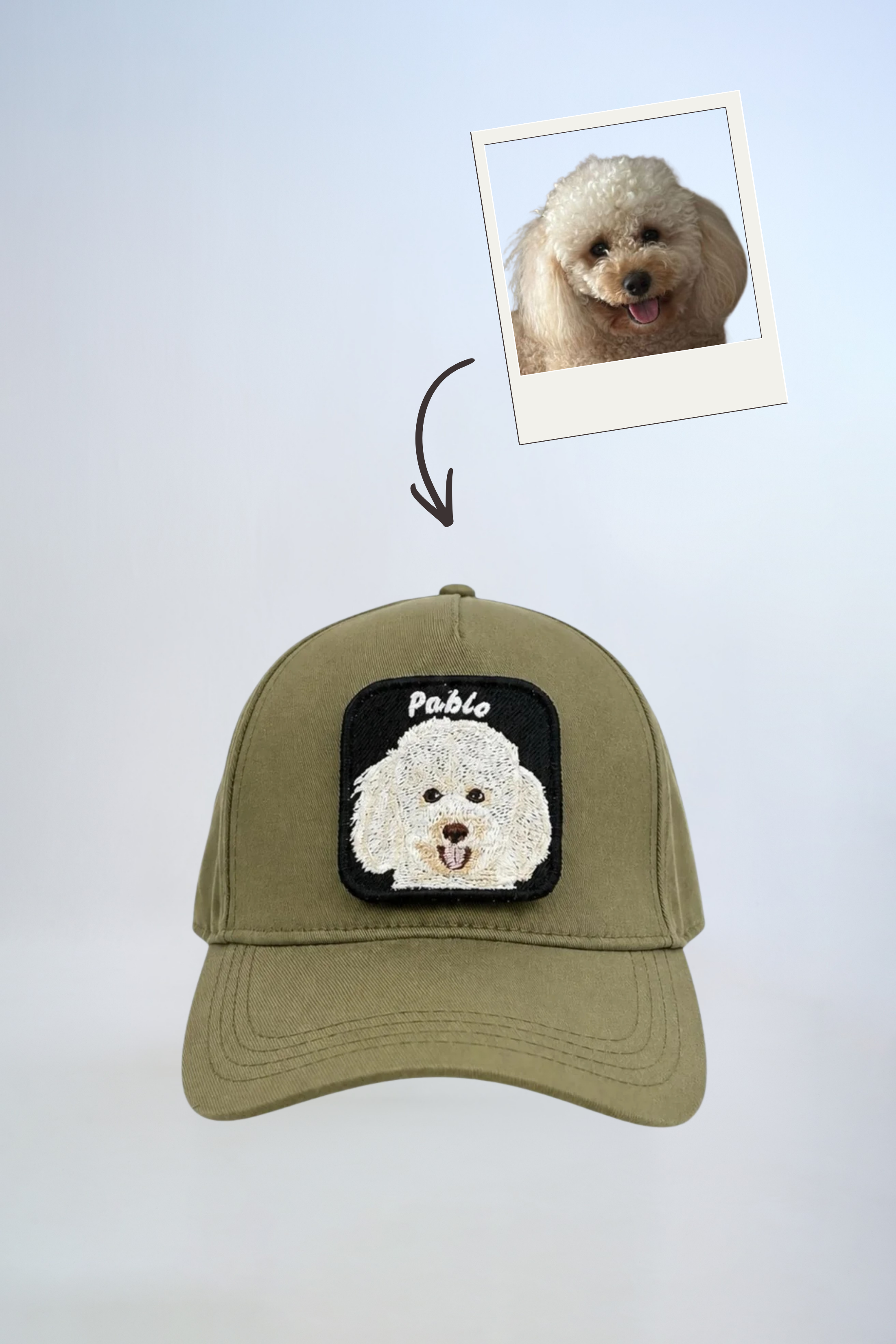 Pet Portre Nakışlı Haki Yeşil Cap