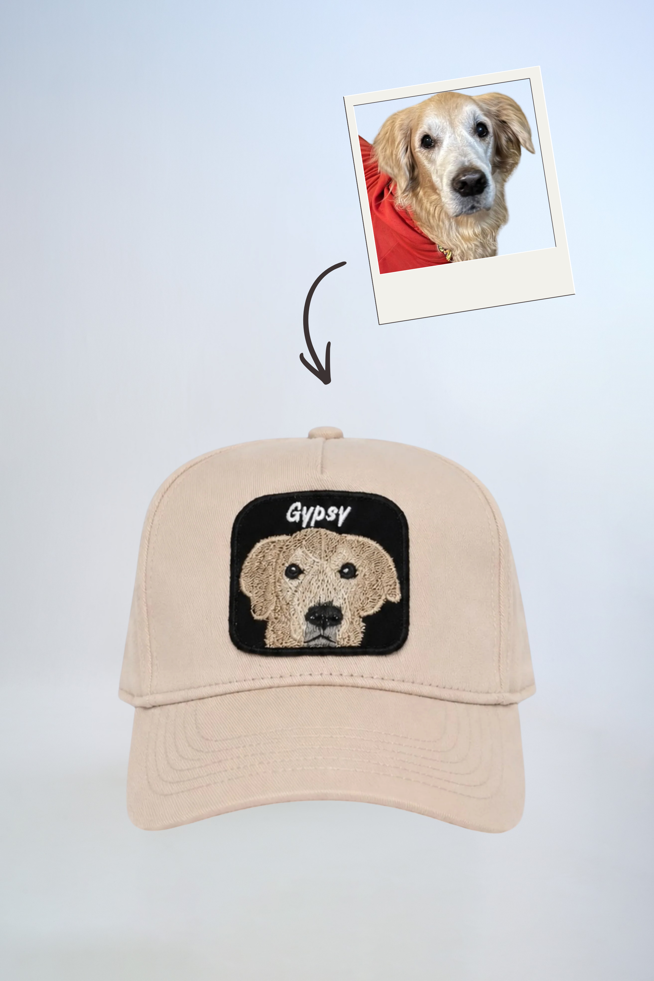 Pet Portre Nakışlı Krem Cap