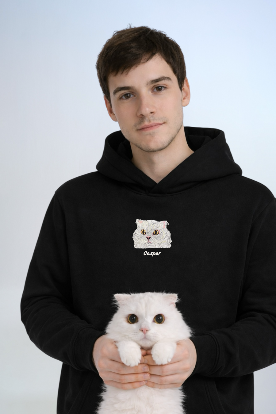 Pet Portre Nakışlı Siyah Hoodie