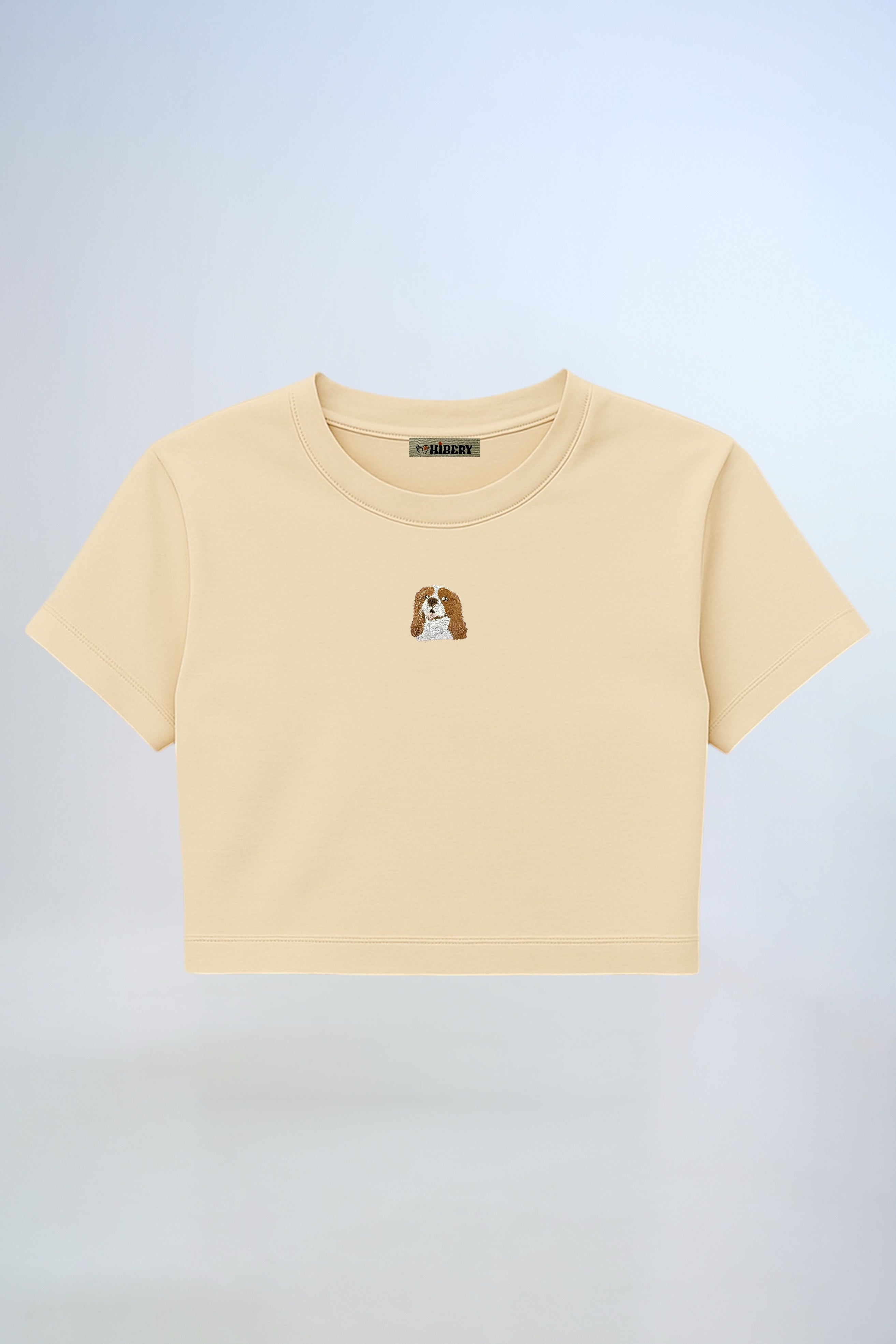 Pet Portre Nakışlı Bej Crop Tişört