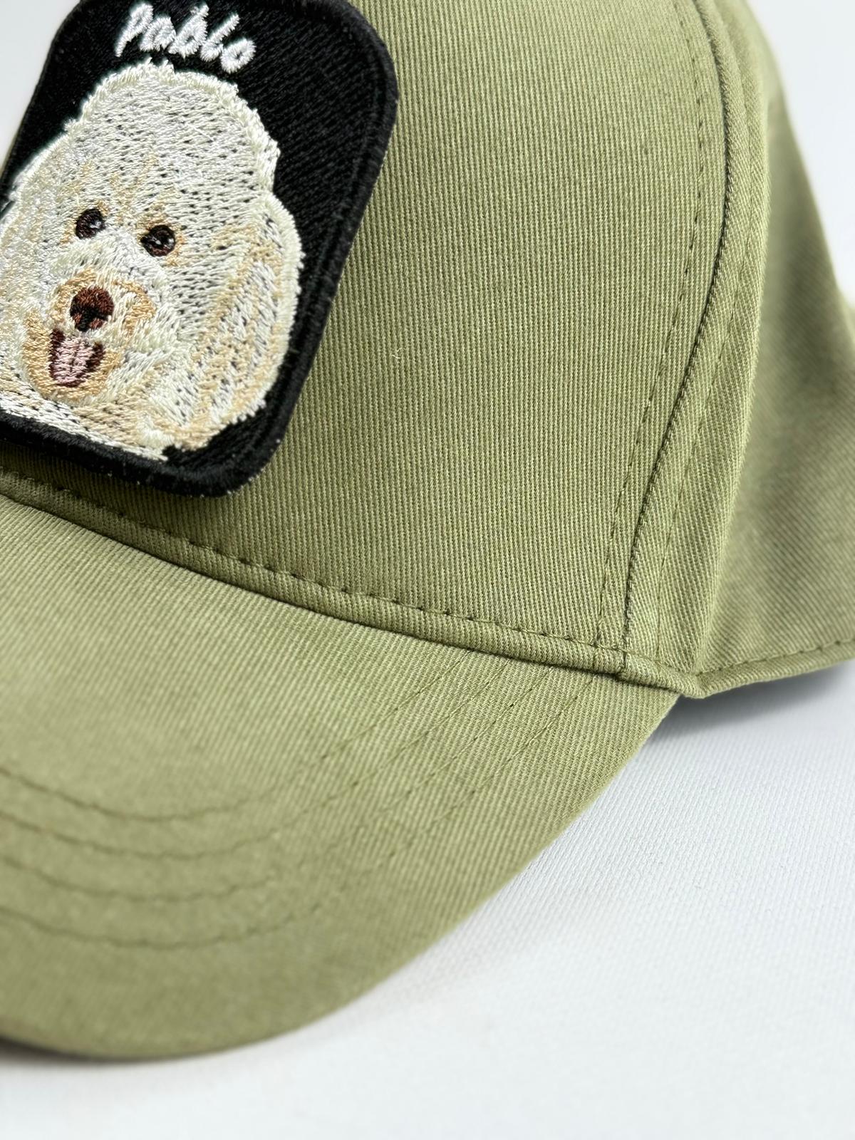 Pet Portre Nakışlı Haki Yeşil Cap