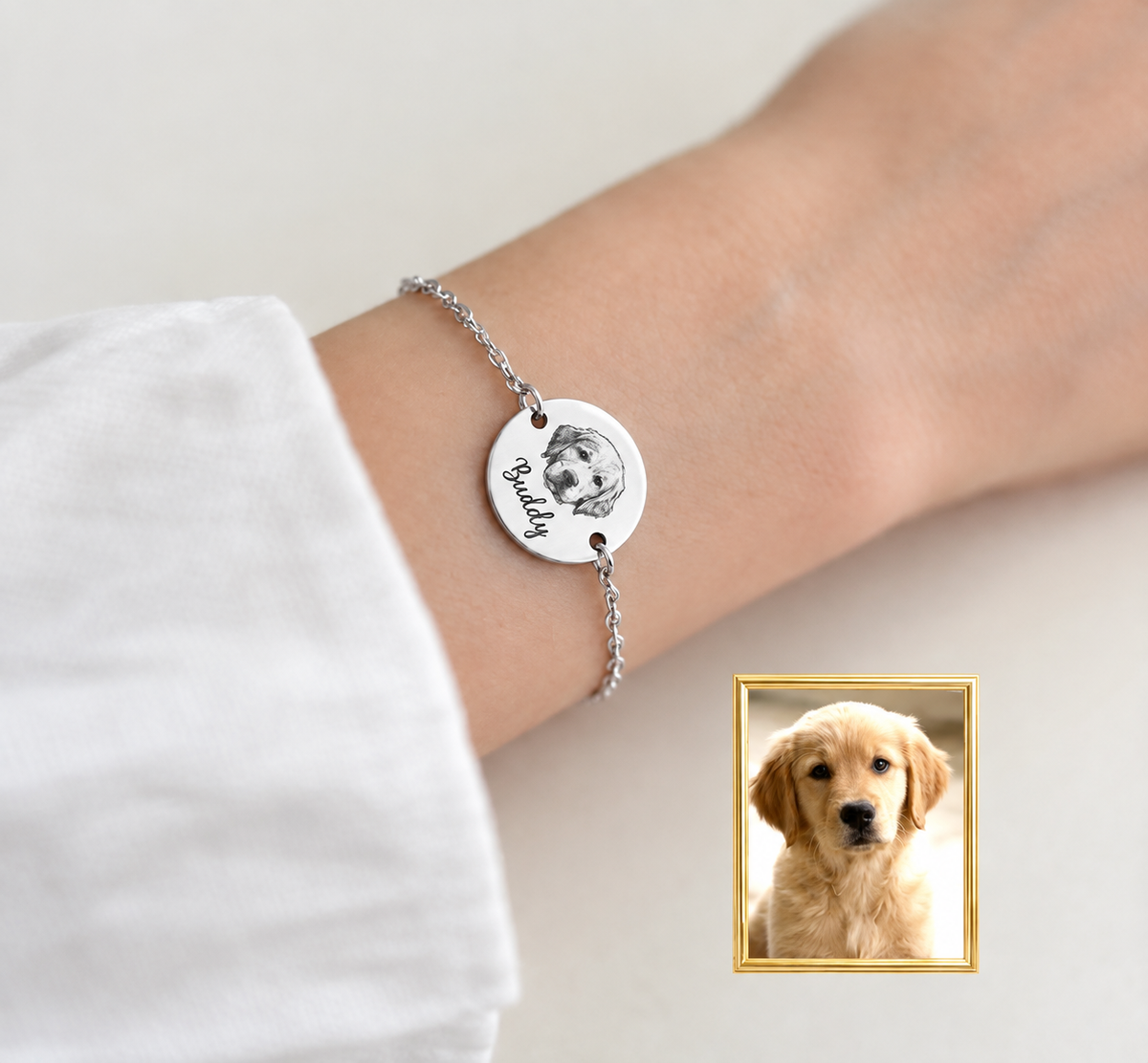 Pet Portre İşlemeli 925 Ayar Gümüş Bileklik